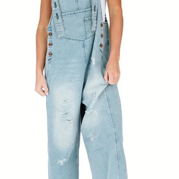 Women's Light Blue Denim Overalls - Picture 1 of 12